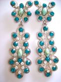 Brinco longo em strass azul e cristal  - Cd. 032